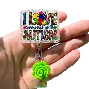 Autism awareness Retractable Badge Holder with 360-Degree Swivel Clear Alligator Clip & 34" Nylon Cord for Professionals Respiratory Therapists Nurses Great Gift