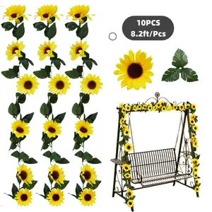 10 Pack Artificial Sunflower Garland, 8.2ft/Pcs Silk Sunflowers with Green Leaves, Flowers Vines for Room Home Kitchen Garden Wedding Arch Bridal Baby Shower Party Outdoor Decor
