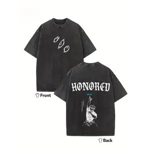 Men'S T-Shirt Made of Washed, Featuring a Retro Design And a Loose Fit Inspired by Animation. It Includes Printed Patterns, Fan Merchandise, And a Round Neck with Letter Prints, Embodying a Street Style Influenced by Japanese Animation