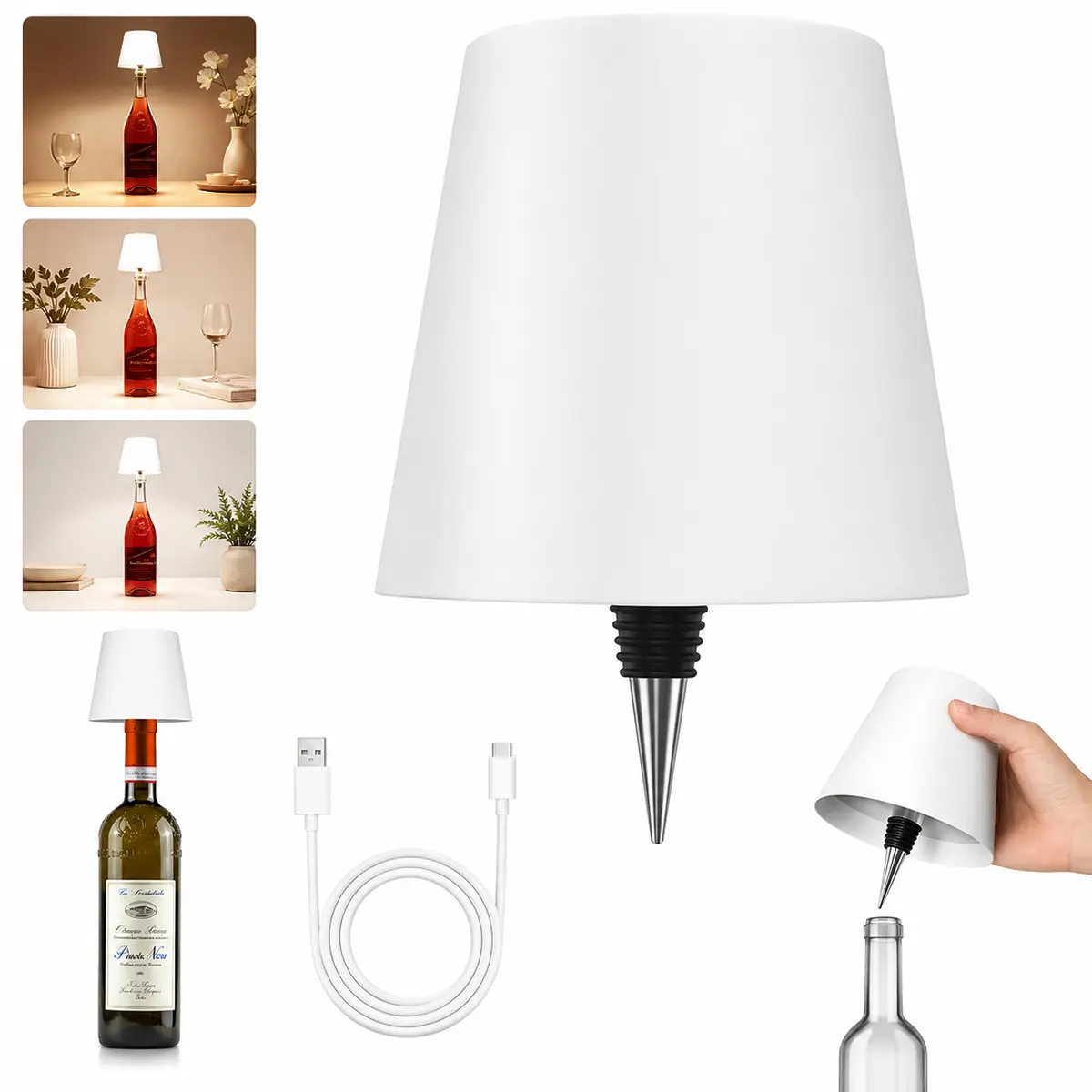 Wireless Bottle Lamp - LED Bottle Lights for Liquor & Wine,Rechargeable 3-Tone Touch-Dimmable Night Light,cool stuff for room,Birthday gifts,Couple Gifts,Lamp for Bedroom Bar&Restaurant, Modern Wine Bottle Light, Gifts for Women
