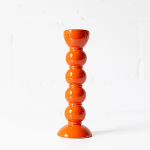 Bobbin Candle Stick Holder 9.4" in Orange