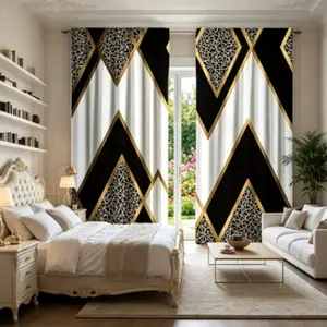 2-piece set of modern geometric pattern curtains, made of semi transparent and durable polyester fabric, suitable for decorating living rooms, bedrooms, study rooms, home textile and home decor throughout the year. Easy to maintain design Window Curtain