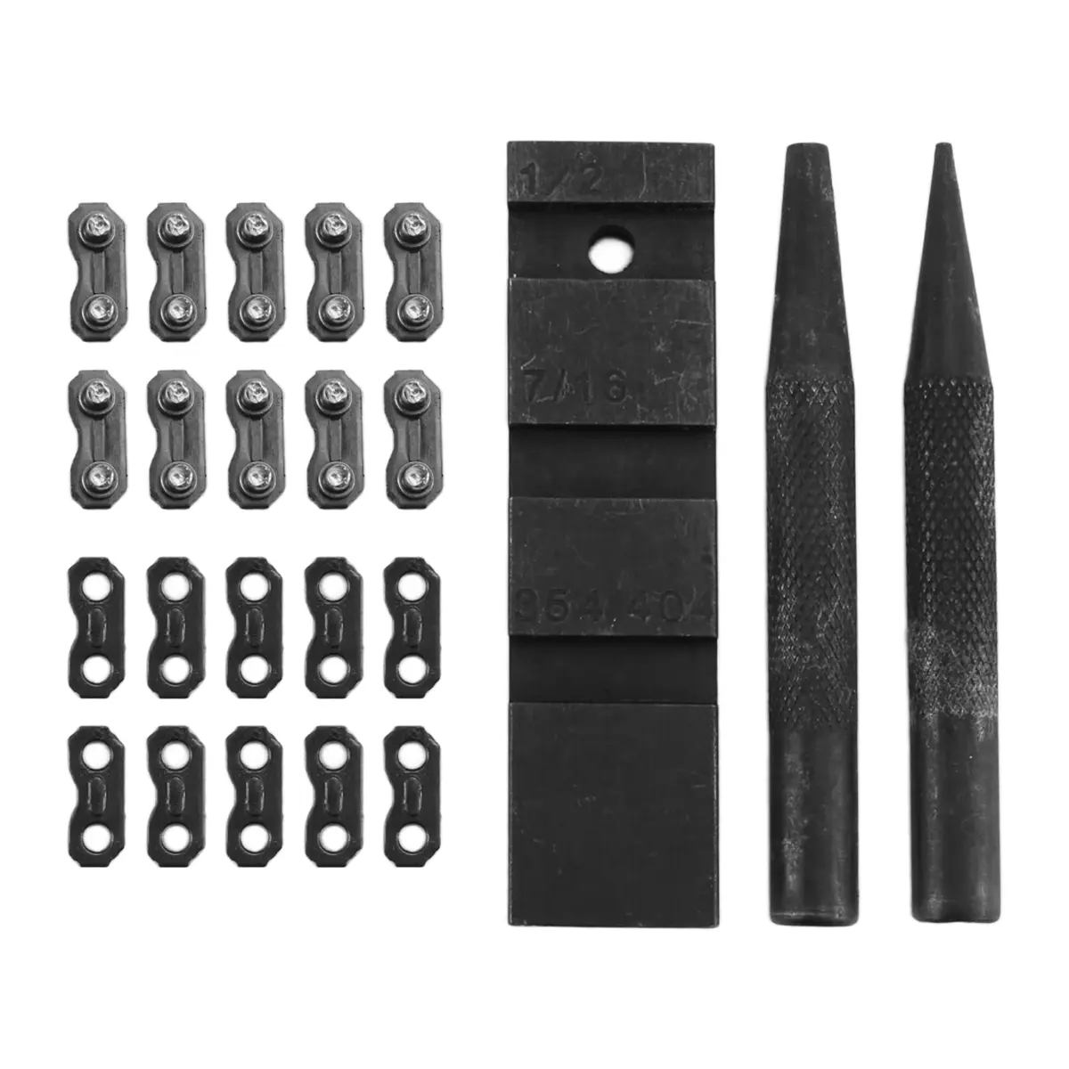 Motorcycle Pocket Chain Breaker Complete Kit for Repairs - 3PCS Tool Set with 10 Sets of 0.325in Joiner Links, Fits 1/4in, 3/8in LP, 404in Pitch Chains, Black-Grey for Garden Work, Chain Repairs