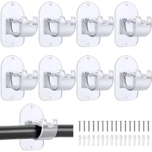 No Drill Curtain Rod Holder Hangers - Self Adhesive Hook - Upgrade Large Plastic Brackets - Renter Friendly Hanger (8PCS Transparent)