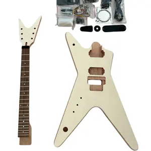 Diy Electric Guitar Kit Dimebag ML Style Mahogany Body Rosewood Fretboard Left Hand Maple Veneer 24.75 Inches 22 Frets 2 Humbucker Pickups Floydrose Vibrato System