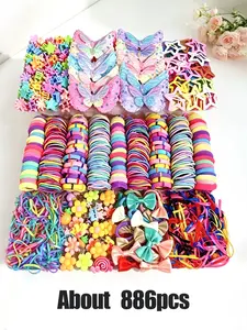 886 pieces/set - Various hairstyle accessory sets, butterfly and flower hair clips, bow elastic hair ties, gentle on the scalp, for daily wear by girls and women, suitable as birthday and holiday gifts, hairstyle creativity