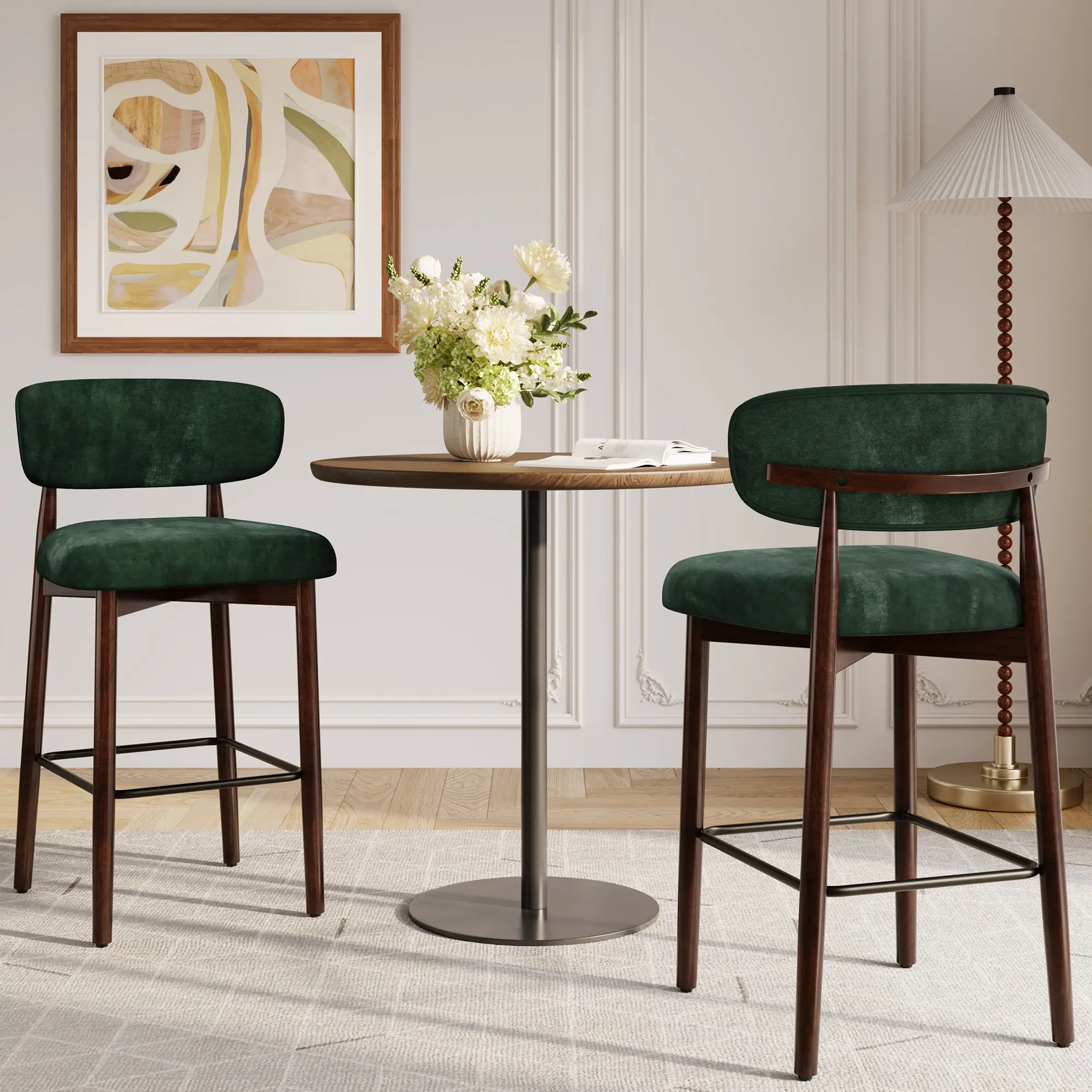 Upholstered Bar Stools for Kitchen Island – Set of 2/4, 26″ Counter Height Stools with Curved Back, Linen Fabric, Wood Legs, and Metal Footrest for Dining Room or Bar,outdoorfurnitureset
