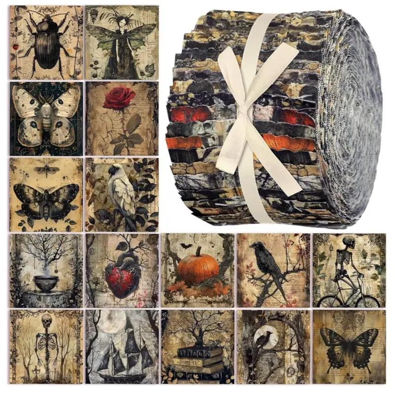 imageTitle Hosuly 40 Pcs Halloween Fabric Jelly Antique Cotton Quilting Strips Roll | 2.5 x 39 Inches Fabric Strips for Quilting,