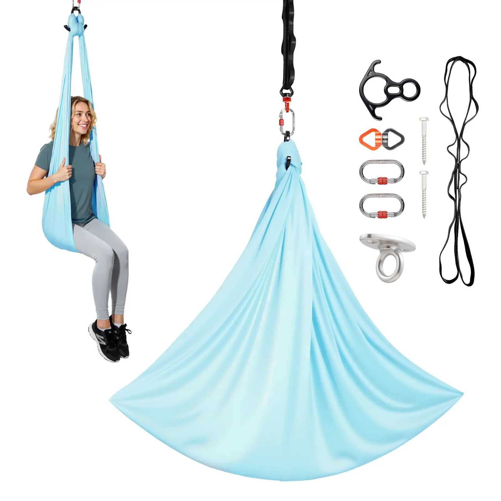 【Summerfinds】VEVOR Aerial Yoga Hammock, Maximum 300 lbs Load Aerial Silk, Yoga Swing with Nylon Fabric, Daisy Rope, PE Zipper Bag, Gymnastics Swings Suitable for Men and Women, Dual-Function Hammock & Swing