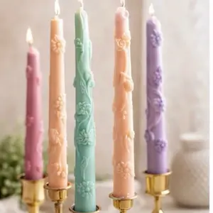 Handcrafted Pastel Decorative Candles with Floral Embossing for Home Decor and Special Occasions