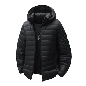 Men's Black Hooded Quilted Puffer Jacket, Warm Winter Casual Lightweight Padded Coat(Raincoats)