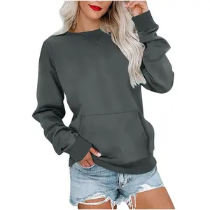 Women's Plus Size Hoodless Sweatshirt Wool Casual Long Sleeve Crew Neck Hoodie Solid Color Pullover Lightweight Loose Top with Pocket