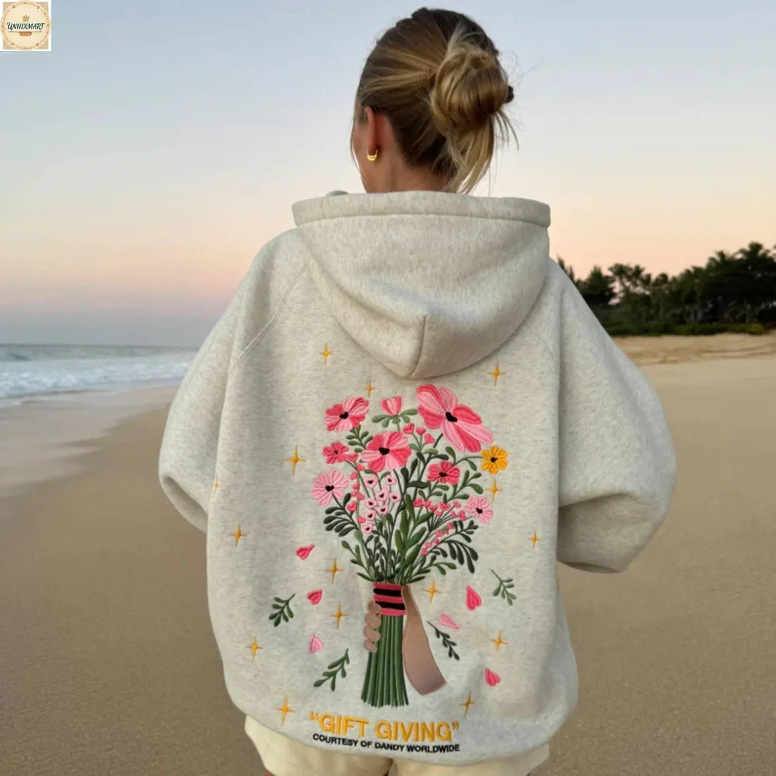 Embroidered Style Floral Dandy Hoodie  Oversized Casual Women�s Sweatshirt