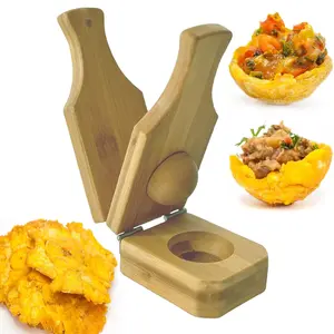 Mini Wooden Tostones & Plantain Press, 2-in-1 Smasher Mold For Crispy Green Plantains, Banana Smash Maker With Cup, Traditional Latin Kitchen Tool
