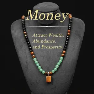 ARKENIA Money Attraction Necklace With GreenAventurine & Tiger Eye  Pendant Healing Crystal Stone ，Anniversary, Vacation &Theme Parties Jewelry Charms Abundance Crystal bracelet，Long Chain，Sweater chain，Ideal Gift Jewelry for Men and Women