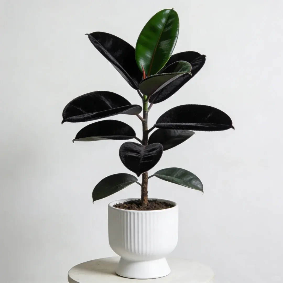 Black Prince Rubber Plant (Ficus Elastica), Live Rubber Tree Potted Seedling, Low Maintenance Air Purifying Indoor Houseplant for Home, Office Desk Decor