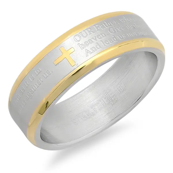 Two-Tone Lords Prayer Ring In English, Size - 10