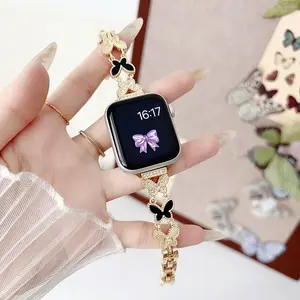 Full Rhinestone Black Shell Butterfly Slim Metal Bracelet for iWatch Band - Business & Dressy Strap Compatible with Series 1-11/SE/SE2/SE3 (38-46mm) for Women & Men (Watch Not Included) #TikTokShopHolidayHaul