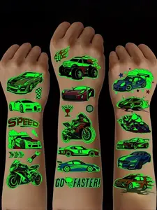 10 Sheets Luminous Racing Vehicles Temporary Tattoos - Glow in The Dark Car & Motorcycle Designs for Party Favors, Goodie Bags, Christmas Stocking Stuffers, Convenient Gift - Lasts 2-5 Days
