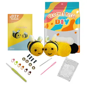 Beginner DIY Crochet Kit with Cute Bees, Easy to Learn, Perfect for Doll Gifts, Stress Relief, Knitting Learning, Includes Video Tutorial