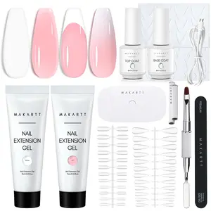 [BEGINNER FRIENDLY] Makartt Poly Nail Gel French Manicure Kit : White and Pink Nail Extension Gel 15ML, UV LED Nail Lamp, Base Top Coat, Dual Forms, 100/180 Grit Nail File, Silicone French Nails Stickers, All in One Kit, Brush Nail Art,  Halloween gift