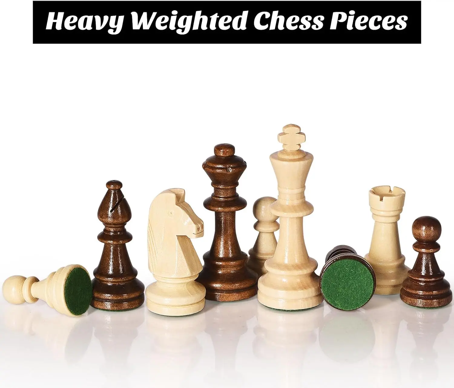 Wooden Weighted Chess Pieces Set King Height 3.8 Inches Extra 2 Queen Pieces Total 34 Tournament Chessmen With Velvet Storage Bag Intellectual Game For Family Friends Students Competition
