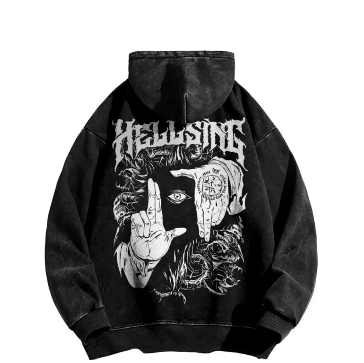 Alucard Hellsing Hoodie – Vintage Anime Streetwear Pullover with Hand Signs Graphic Tshirt Sweatshirt Hoodie Casual Cotton Fabric Womenswear, Trendy Best Gift
