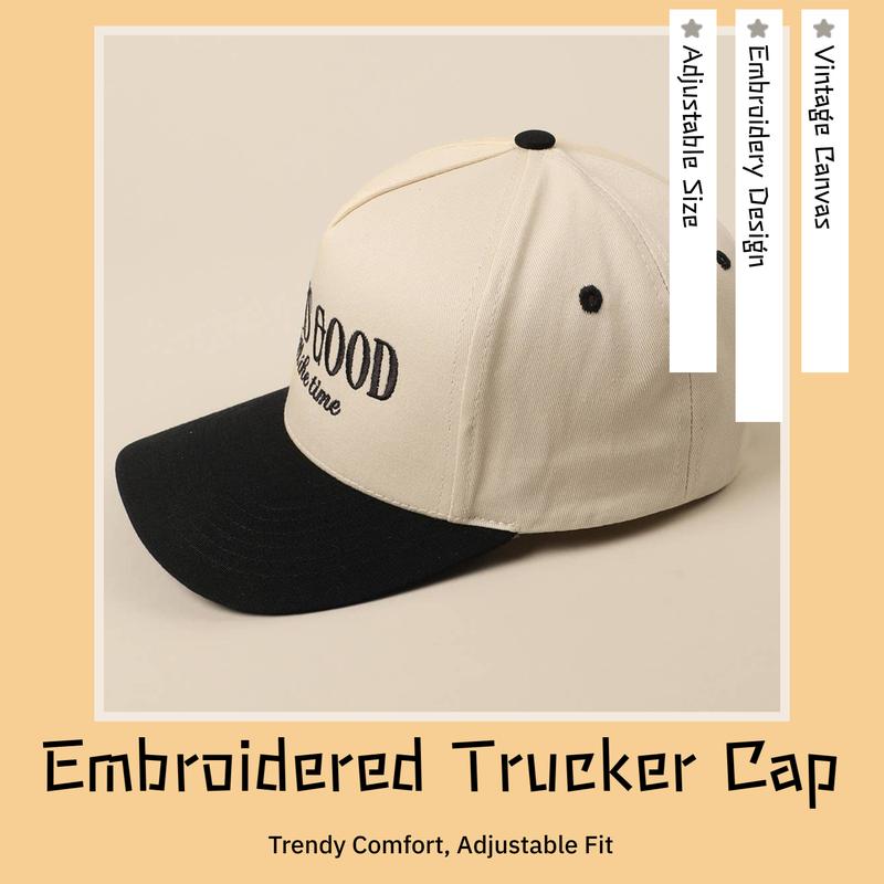God Is Good All The Time Embroidery Trucker Hat - GOD IS GOOD All the time Mirmaru two-color vintage canvas workwear cap, suitable for both men and women, adjustable size baseball cap, featuring fashionable embroidery design. A trendy baseball