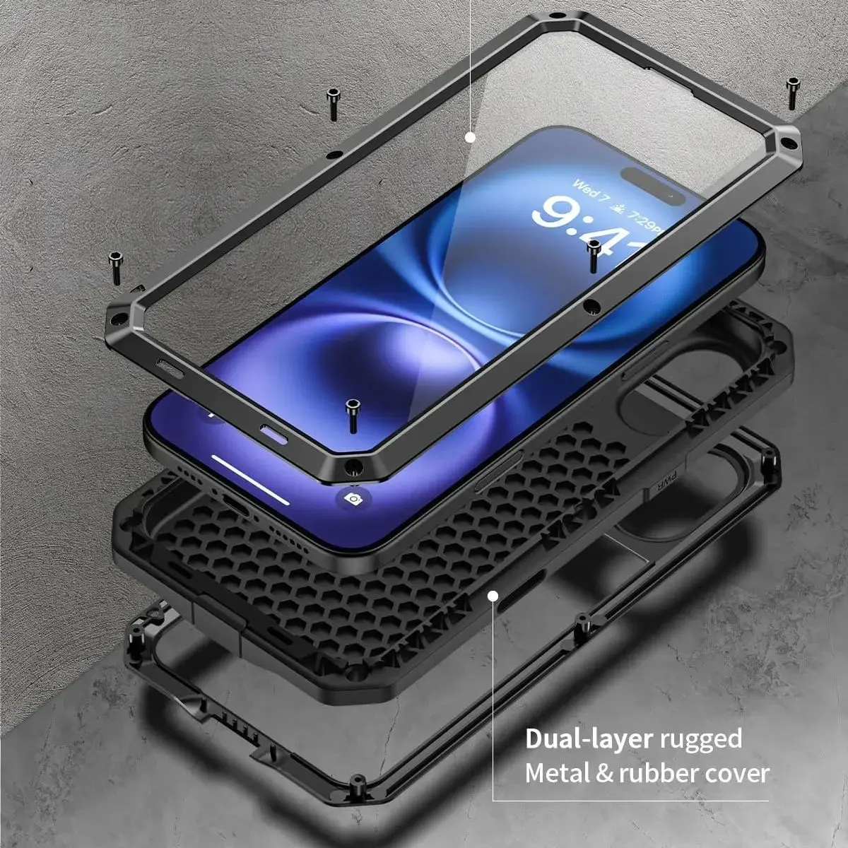 Heavy Duty Aluminum Metal Armor Phone Case - Shockproof Protection for iPhone 17,16,15,14,13,12,11 Pro Max Plus - Smartphone, Cellphone, Handheld Devices Cover, Casing