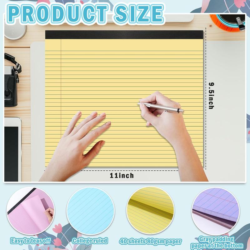 4 count 9.5" x 11" Legal Pads College Ruled Lined Pad 80 GSM Pastel Colored Notepad 40 Sheets Horizontal Lined Notebooks for Writing  Office School Work Business  Grocery Lists