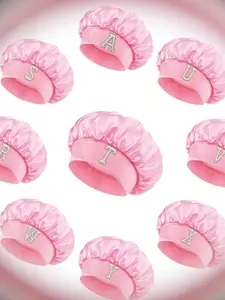 Pearl Letter Turban Hat, Elastic Wide Brim Satin Sleep Cap, Soft Breathable Design, Anti-Slip Lining, All Seasons Headscarf, Plain Color, Hair Cap