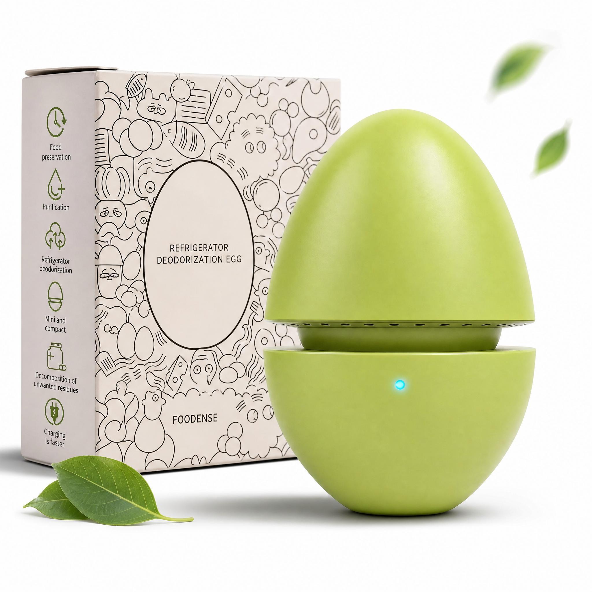 1 x Fridge Deodorizer Egg - USB Rechargeable Portable Purifier with Safe Food-Grade ABS Shell, Safety Design, USB Charging Cable, Original Gift Box, Eco-Friendly Compact Size, Extends Food Freshness, Eliminates Cross Smells for Produce Dairy Leftovers