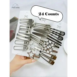 24pcs Fashion Hollow out Star Design Hair Clips, Casual Versatile Hair Accessories for Women & Girls, All-match Alligator Hair Clip for Daily Used, Hair Clip Set