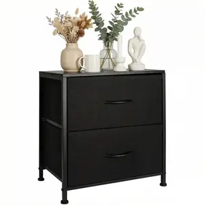 Small Dresser with 2 Fabric Drawers – Wooden Top Nightstand, Bedside Table & End Table for Bedroom, Dorm, Entryway, Steel Frame, Quick Assembly Storage Organizer