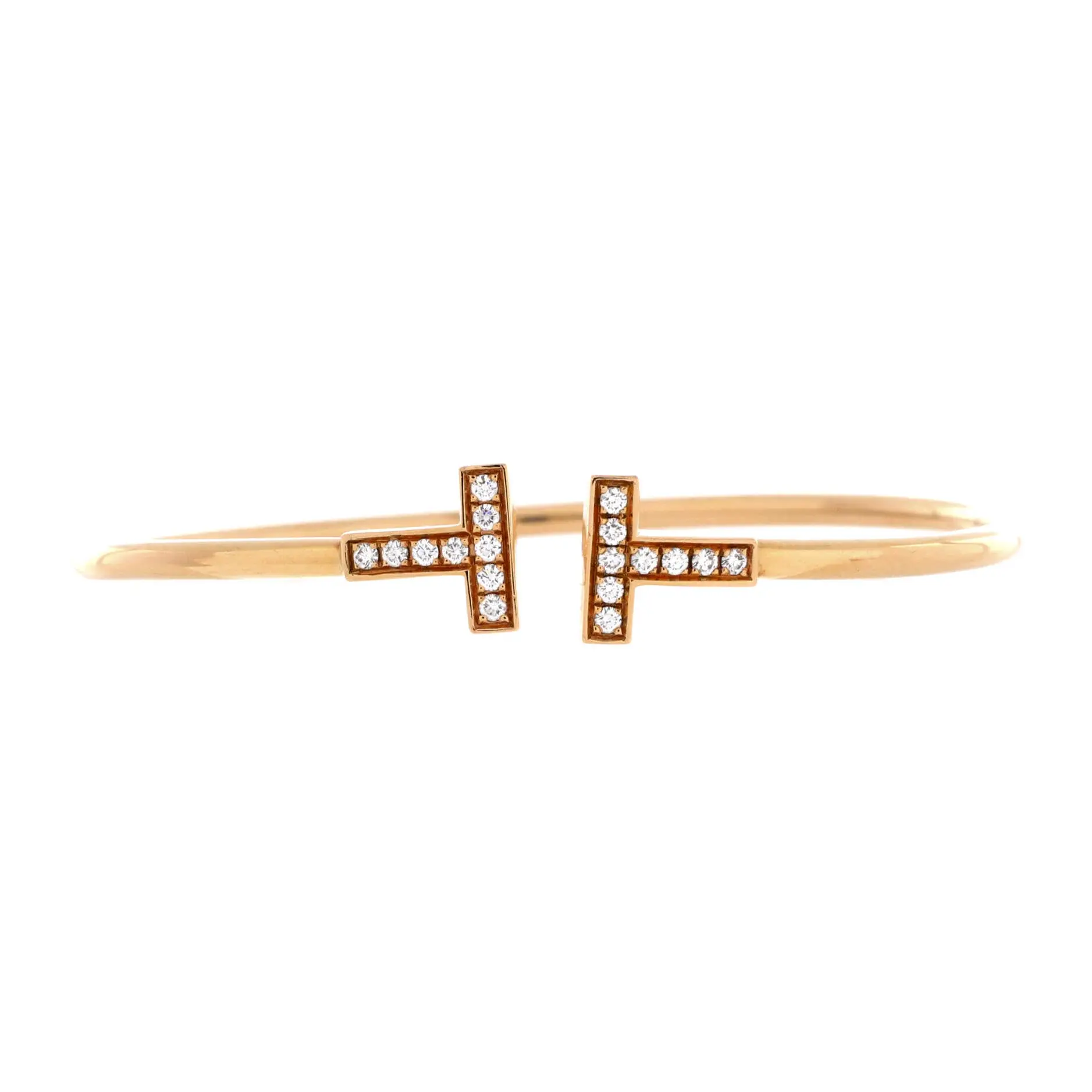 Pre-owned Tiffany & Co. T Wire Bracelet 18K Yellow Gold and Diamonds by Rebag