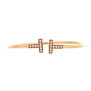 Pre-owned Tiffany & Co. T Wire Bracelet 18K Yellow Gold and Diamonds by Rebag
