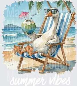 Cool Goose Relaxing on Beach Chair with Coconut Drink