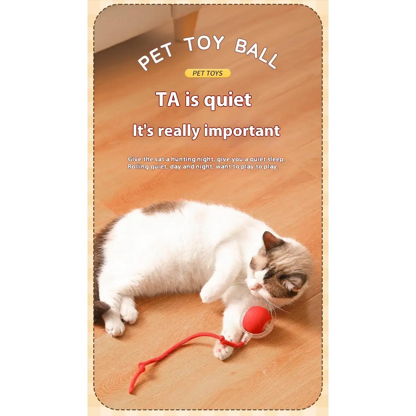 2Pcs Cat Interactive Ball Toys Automatic Rolling Ball Faux Tail Rechargeable Smart Pet Electric Toy Cat Training Imitate Mouse