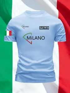 Men's Milan Print Casual Short Sleeve T-Shirt, Breathable Sweat-Wicking Soft Round Neck Regular Fit, Perfect for Daily Commute Home Leisure