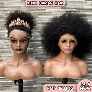 YWhair 360 Lace Wig Afro Kinky Curly Human Hair Wigs for Black Women 16Inch Brazilian Virgin Hair