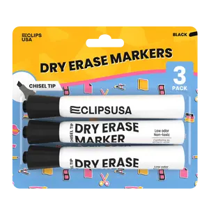 Dry Erase Markers - Low Odor, Non-toxic, Black, 3 Pack, Chisel-tip