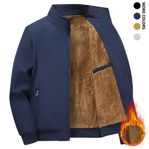 Men's Solid Color Zip Up Hooded Warm Fleece Lined Jacket, Regular Fit Casual Long Sleeve Front Zipper Coat, Suitable for Autumn and Winter,  Newly Designed Short Fleece Jacket for Autumn and Winter, Warm and Stylish Stand  Beige Black windbreaker jacket