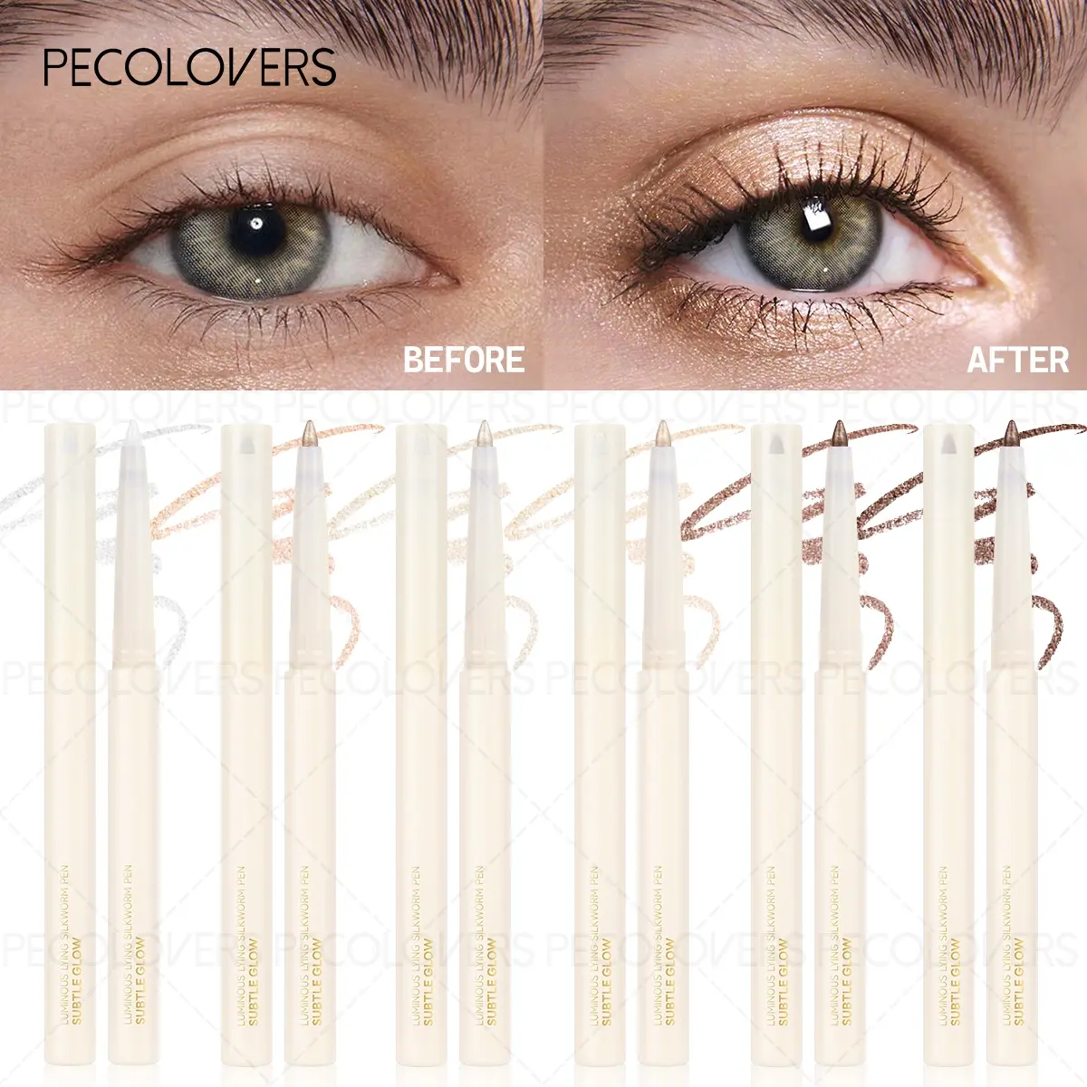 6pcs/ set Shiny Lying Silkworm Eyeliner Pencil Glitter Nature Brightens Highlighter Eyeliner Eyeshadow Pen Longwear Eye Liner Long-lasting Eye Korean Makeup