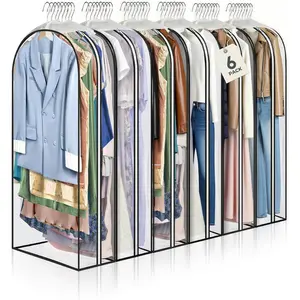 6-Pack 40" Clear Hanging Garment Bags with 10" Gussets, Closet Storage & Travel Covers for Coats, Jackets, Shirts, Sweaters (Home Dust Covers)