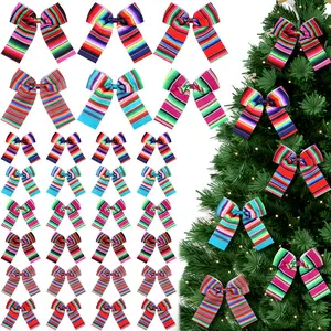 Mexican Bows Ornaments Pre-Tied Barro Serape Flower Style Ribbon Decor for Tree Gift Wrapping Wreath Garland Home Front Door Fiesta Party Decoration