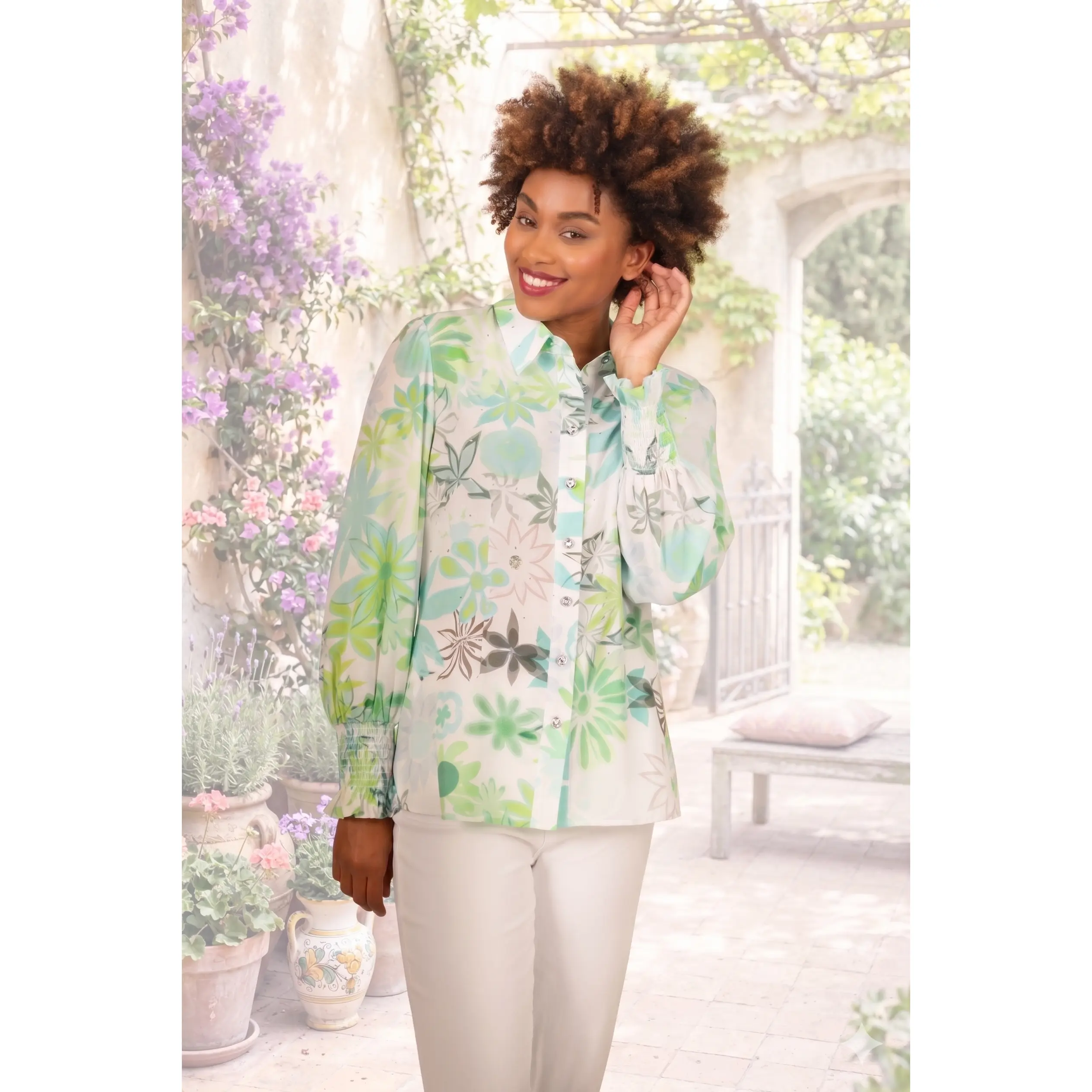 Soft Crepe Blouse Turquoise Multi