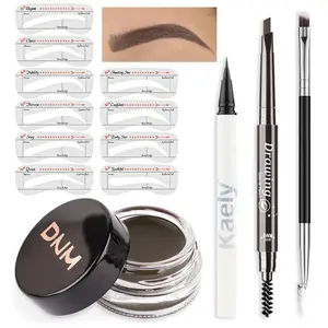 Evpct Eyebrow Stencils Kit for Women Shaping, Eyebrow Shaper Makeup Kit, Eye Brow Stencil Shaper Tinting Kits with Eyeliner, Eyebrows Pencil, Pomade, Brush, 10 Stencils, 06# MEDIUM BROWN