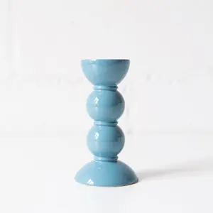Bobbin Candle Stick Holder 5.5" in Chambray Blue