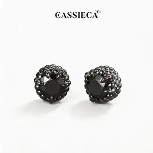 CASSIECA Unisex Magnetic Clip On Ear Stud Earrings, 5A Shiny CZ Dragon Claw Shape, Hypoallergenic Stainless Steel Non-Piercing Fake Stone Inlay Earrings, 5/6.5/8MM Gold Silver Black Anti-Fall Daily Fashion Accessories