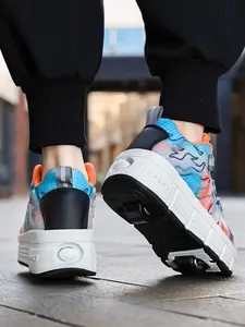 Dual-Wheel Roller Skates, Detachable Wheels, Colorblock Design, Anti-Slip Sole, Adjustable Velcro, Sporty Style, All Seasons